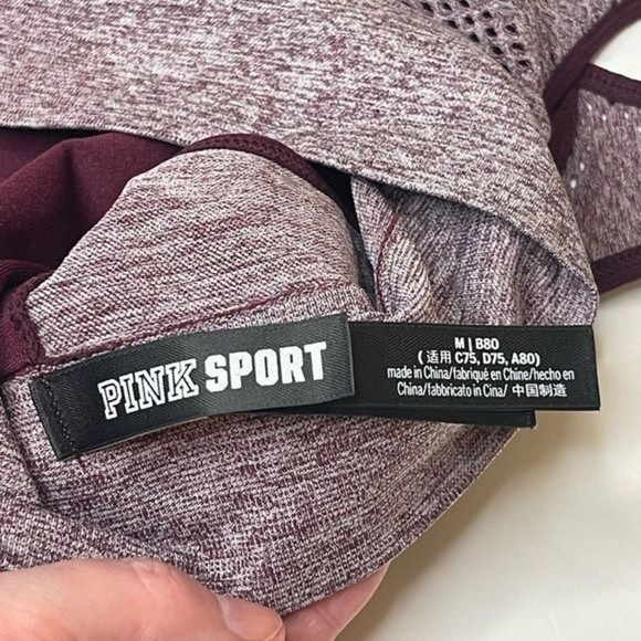 PINK Victoria's Secret Burgundy Matching Sports Bra And Leggings Set Size Medium - Picture 13 of 16